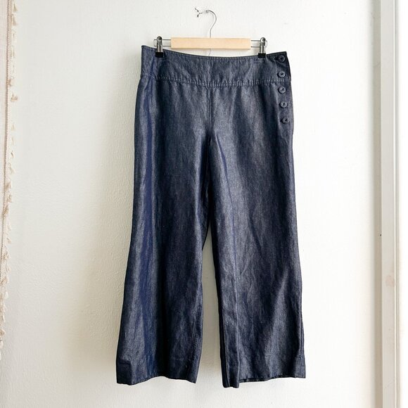 ANTHROPOLOGIE Cartonnier Hana Denim Wide Leg Cropped Pants Culottes Nautical - Picture 3 of 8